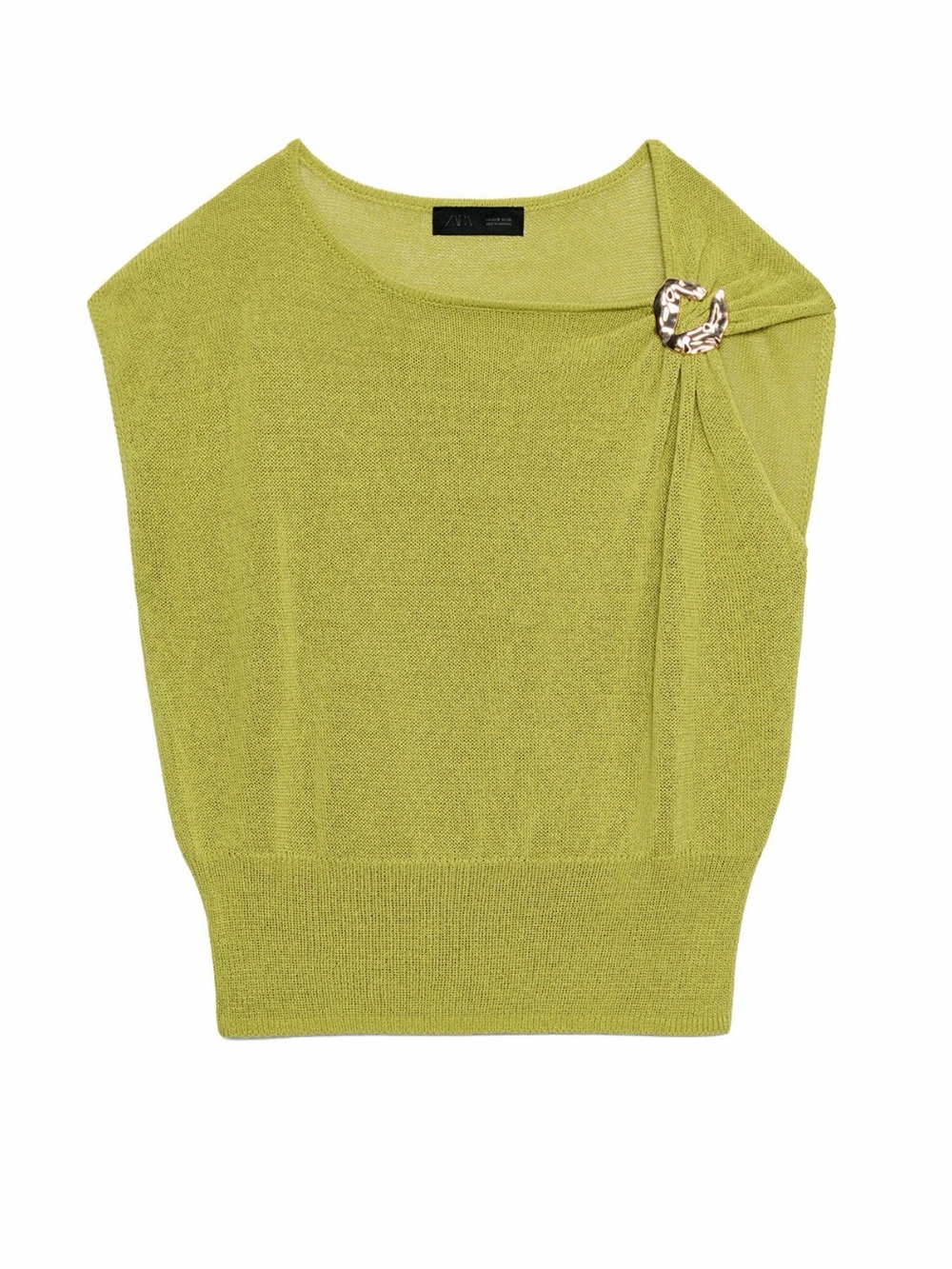 Zara Lime Green Knit Cap Sleeve Tank with Gold-Tone Brooch